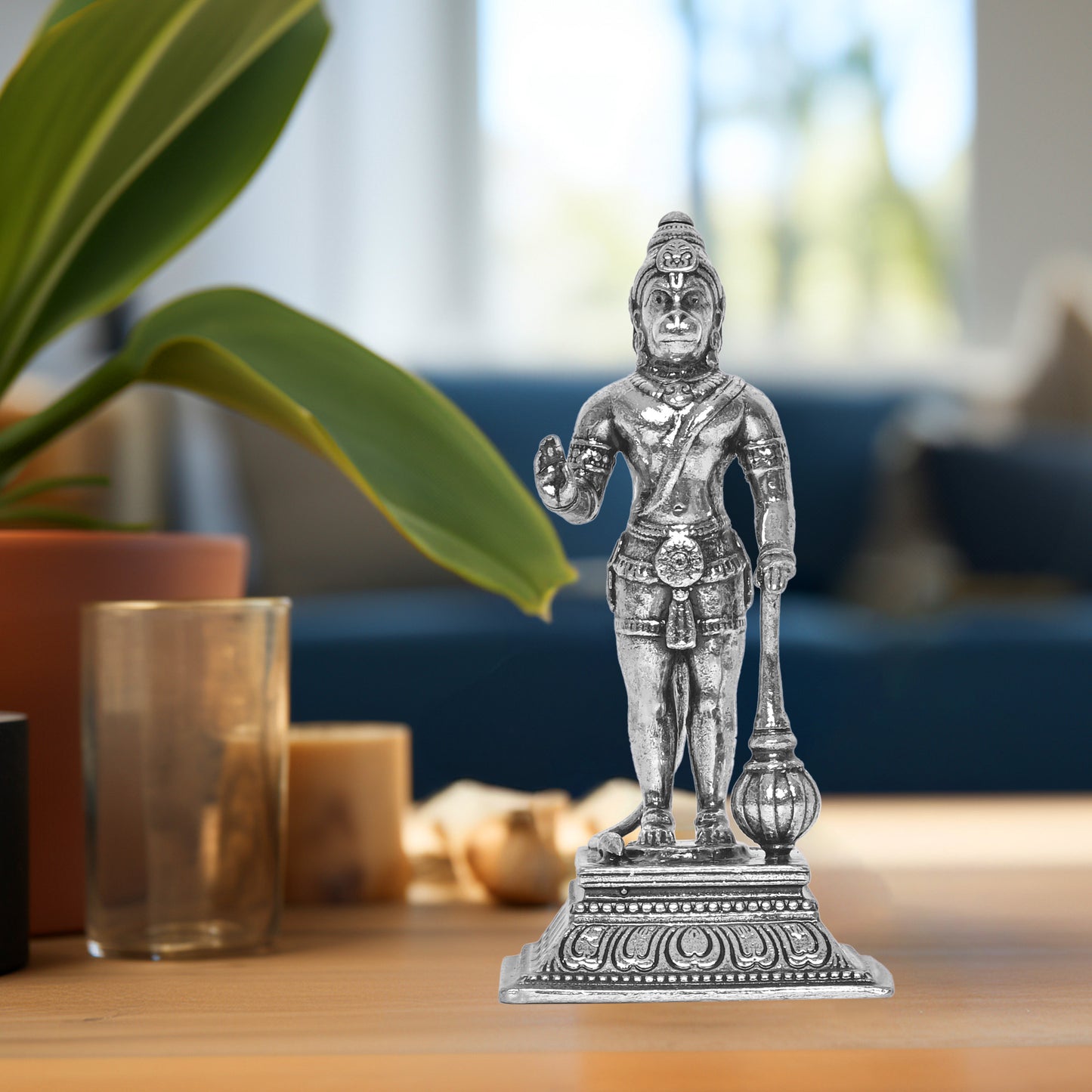 DIVINITI 925 Pure Silver Hanuman Ji Idol Statue Stunning Tribute to Strength and Devotion for Home Office Décor, Tabletop, Puja Room Gift (6.5x5.7 CM, 57g)