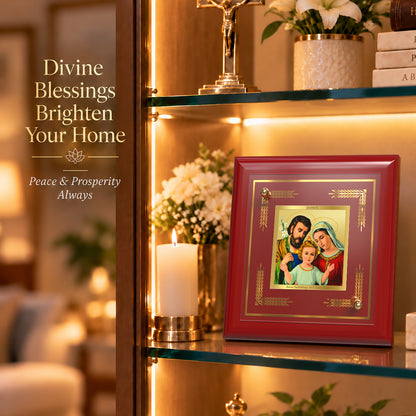 24K Gold-Plated Holy Family MDF Frame | Premium Gift Box | 10x10 CM