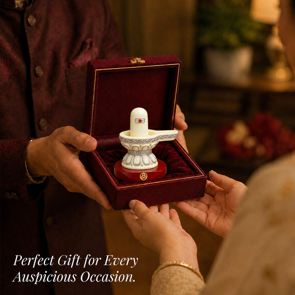 999 Silver-Plated Shivling Resin Idol for Car Dashboard & Home Decor | Premium Gift Box | 8x8 CM