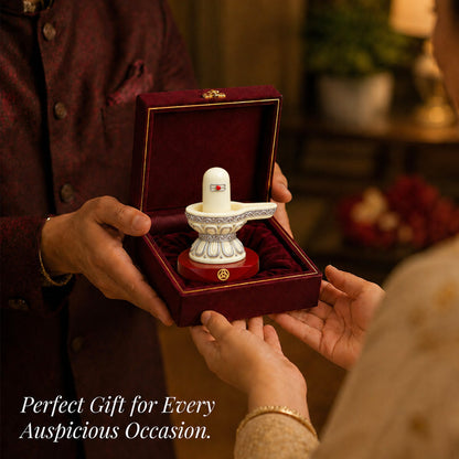999 Silver-Plated Shivling Resin Idol for Car Dashboard & Home Decor | Premium Gift Box | 8x8 CM