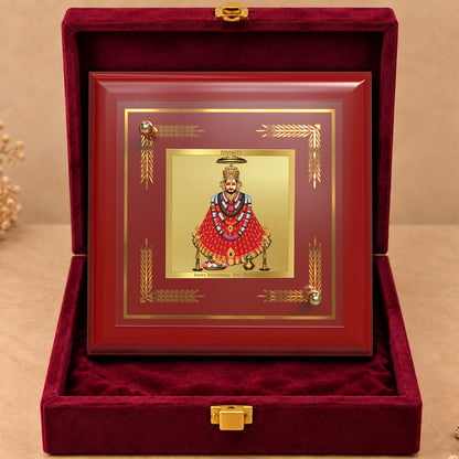 24K Gold-Plated Lord Khatu Shyam MDF Frame | Premium Gift Box | 10x10 CM