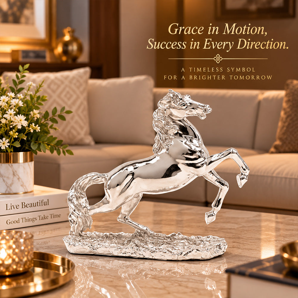 999 Silver-Plated Jumping Horse Idol | Premium Gift Box | 17x22 CM