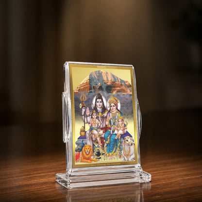 24K Gold-Plated Shiv Parivar Acrylic Car Dashboard Frame | 11x7 CM