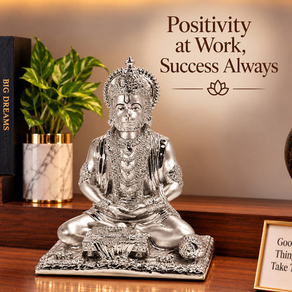 999 Silver-Plated Meditating Lord Hanuman Idol | Premium Gift Box | 20x16 CM