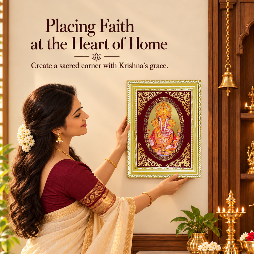 24K Gold-Plated Dagadu Ganesha Frame | Premium Gift Box | 35x27 CM
