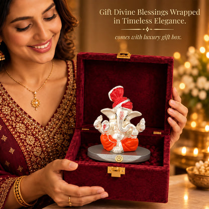 DIVINITI 999 Silver-Plated Ganesha Idol | Car & Home Décor | Gift Box | 7x7 CM