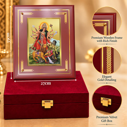 24K Gold-Plated Mahishasura Mardini MDF Frame | Premium Gift Box | 27x35 CM