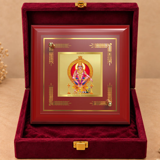 24K Gold-Plated Lord Ayyappan MDF Frame | Premium Gift Box | 10x10 CM