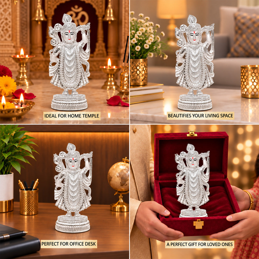 999 Silver-Plated Shrinath Ji Idol | Premium Gift Box | 25x11.5 CM
