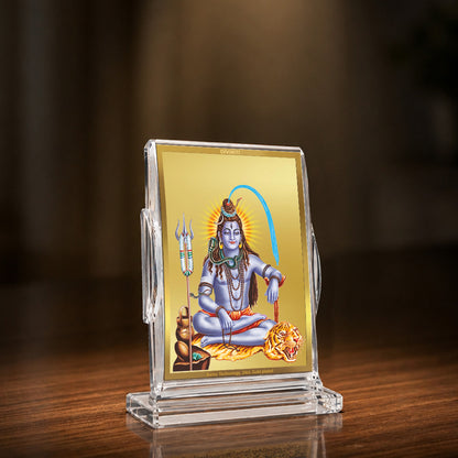 24K Gold-Plated Lord Shiva Acrylic Car Dashboard Frame | 11x7 CM