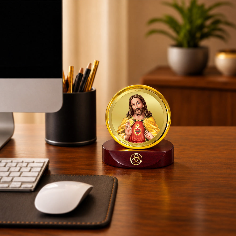24K Gold-Plated Jesus Christ Car Dashboard Frame | 5x5 CM