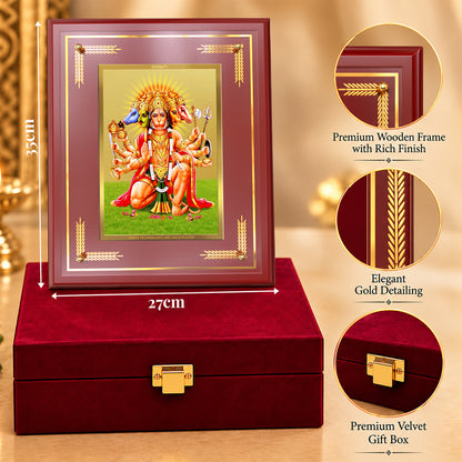 24K Gold-Plated Panchmukhi Hanuman MDF Frame | Premium Gift Box | 27x35 CM