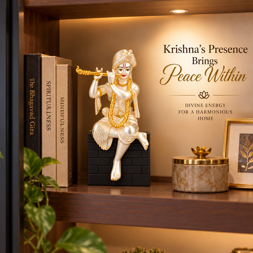 999 Silver-Plated Dual-Tone Lord Krishna Idol | Premium Gift Box | 16x9 CM