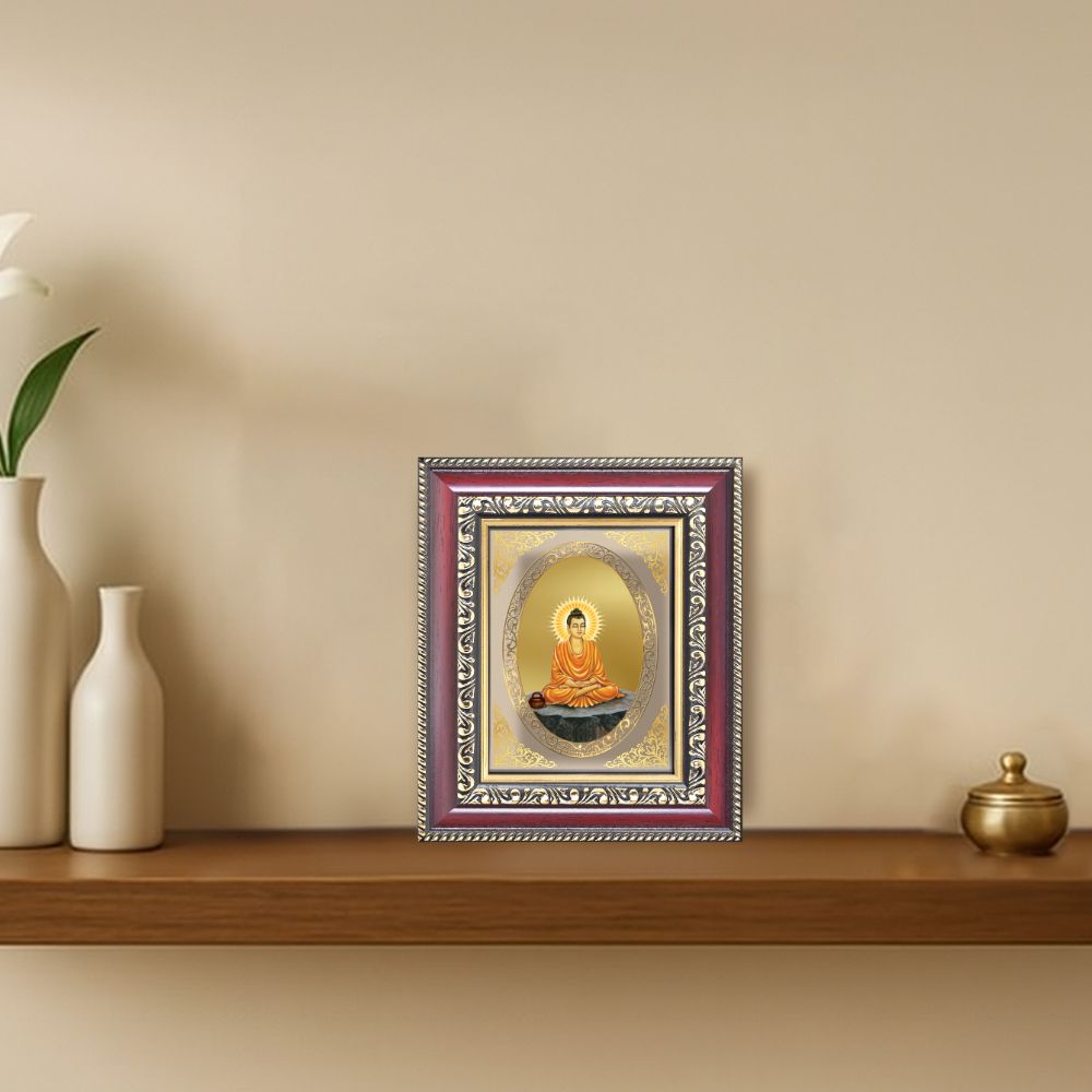 Lord Buddha Divine Peace & Enlightenment Sacred Spiritual Royal Tabletop Frame in 24K Gold Plated Foil