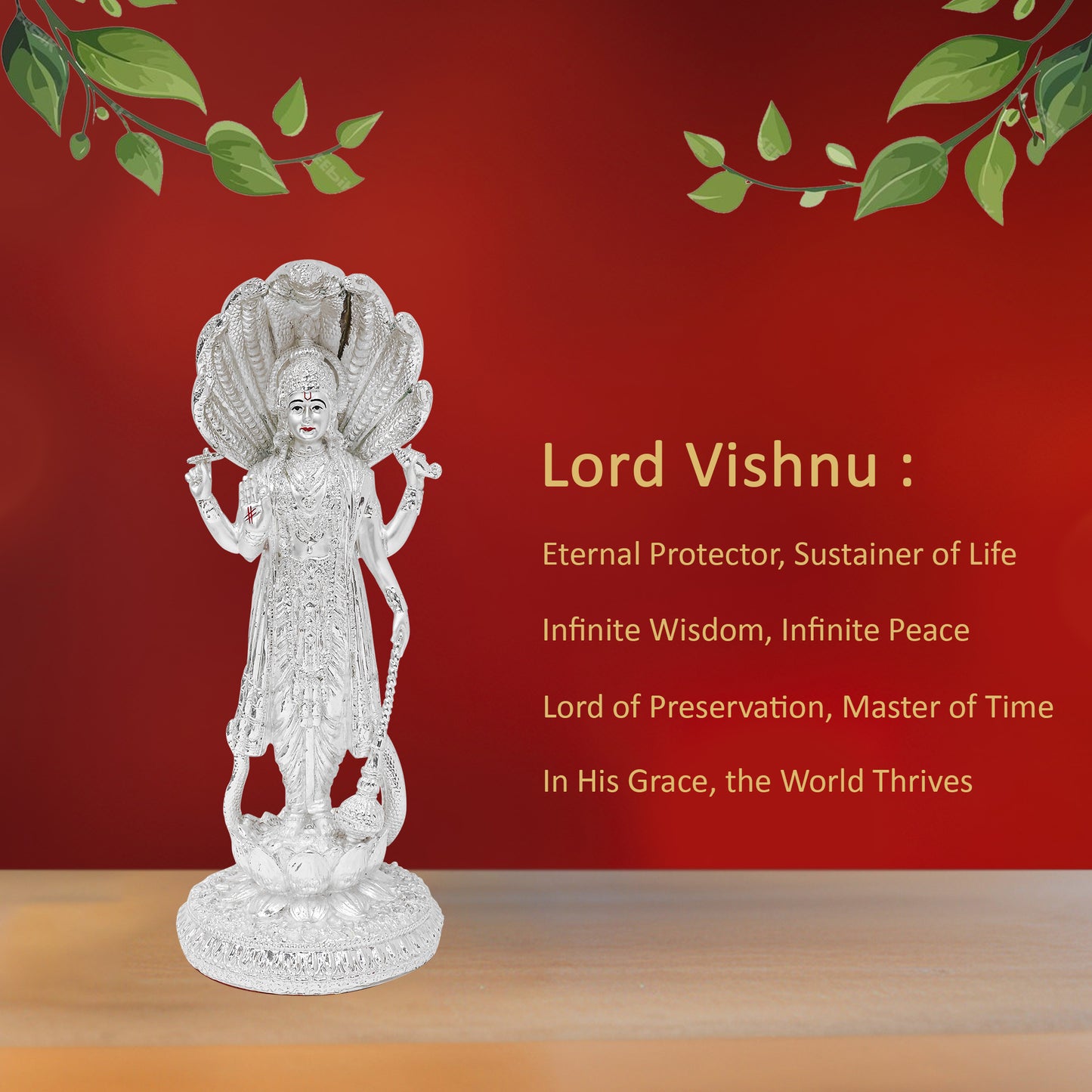 DIVINITI 999 Silver Plated Lord Vishnu Idols Statue Elegant Spiritual Prosperity, Protection, Divine for Home, Office, Puja Room, Décor Gift (30x13 CM)