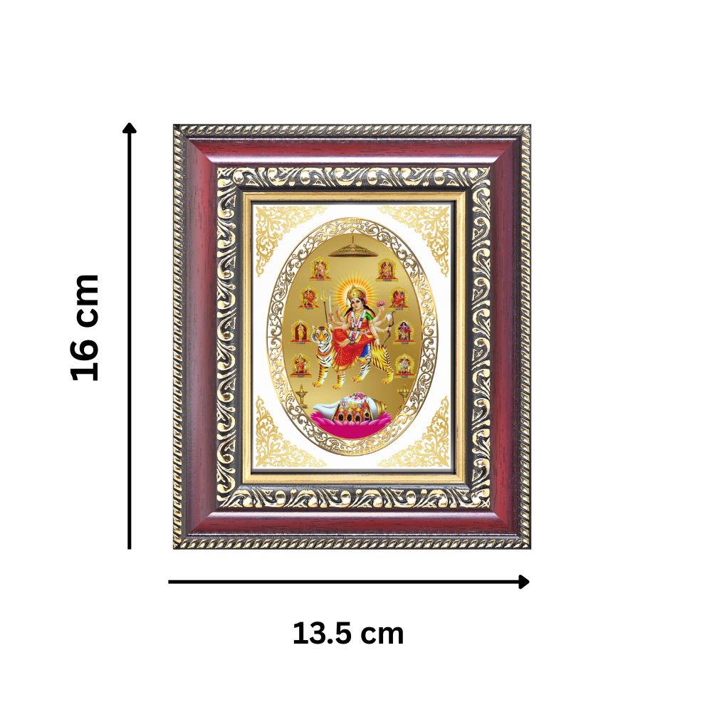 Nav Durga Divine Nine Forms of Goddess Durga Sacred Shakti & Protection Royal Tabletop Frame in 24K Gold Plated Foil