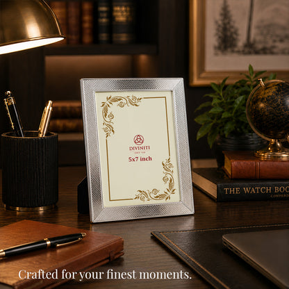 Diviniti Silver-Plated Decorative Photo Frame | Elegant Textured Tabletop Frame | 15 x 20 cm