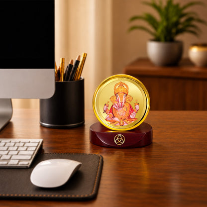 24K Gold-Plated Dagdu Ganesh Car Dashboard Frame | 5x5 CM