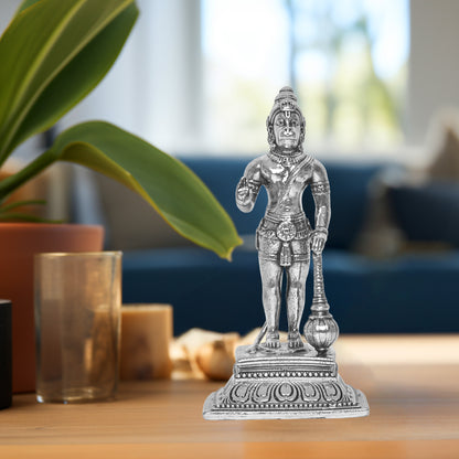 DIVINITI 925 Pure Silver Hanuman Ji Idol Statue Stunning Tribute to Strength and Devotion for Home Office Décor, Tabletop, Puja Room Gift (9x12.5 CM, 125g)