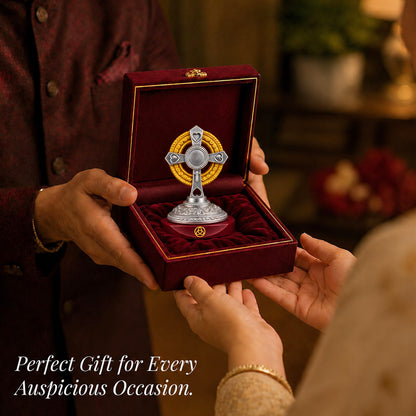 24K Gold & Silver-Plated Holy Cross Resin Idol for Home & Office | Premium Gift Box | 8.5x6.5 CM