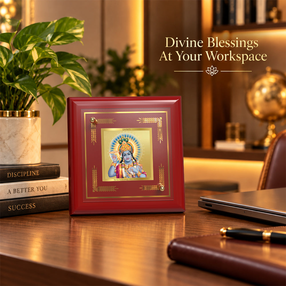24K Gold-Plated Lord Vishnu MDF Frame | Premium Gift Box | 10x10 CM