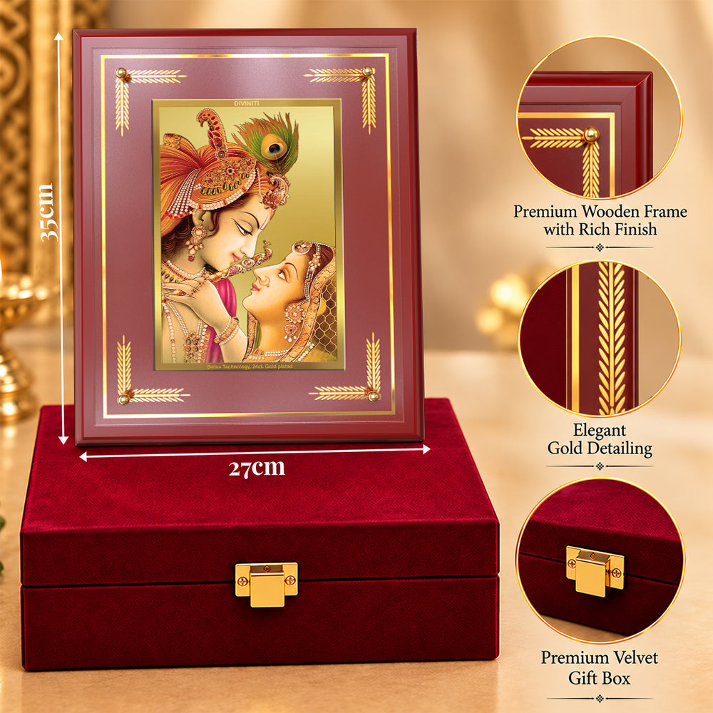 24K Gold-Plated Radha Krishna MDF Frame | Premium Gift Box | 27x35 CM