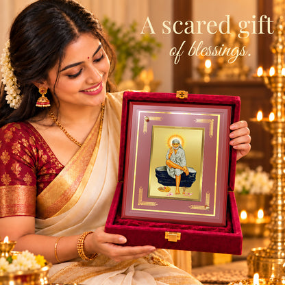 24K Gold-Plated Sai Baba MDF Frame | Premium Gift Box | 22 X 18 CM