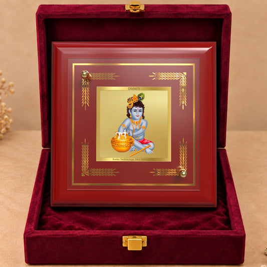 24K Gold-Plated Krishna Bal Gopal MDF Frame | Premium Gift Box | 10x10 CM