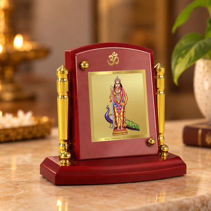 24K Gold-Plated Lord Murugan MDF Car Dashboard Frame | 7.5x9 CM