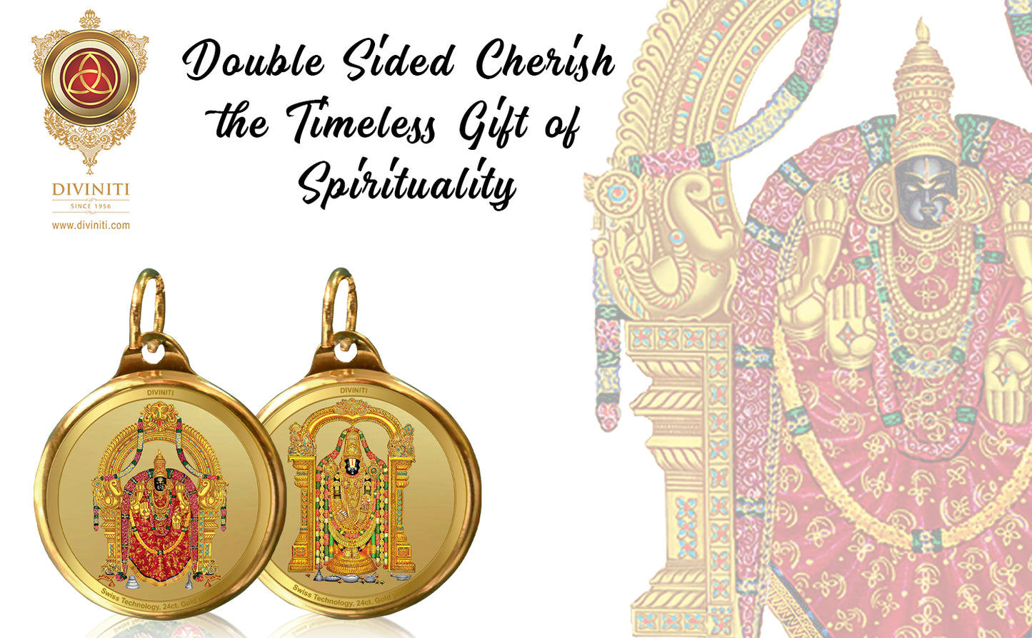 Diviniti 24K Gold Plated Padmawati & Tirupati Balaji 22MM Double Sided Pendant For Men, Women & Kids