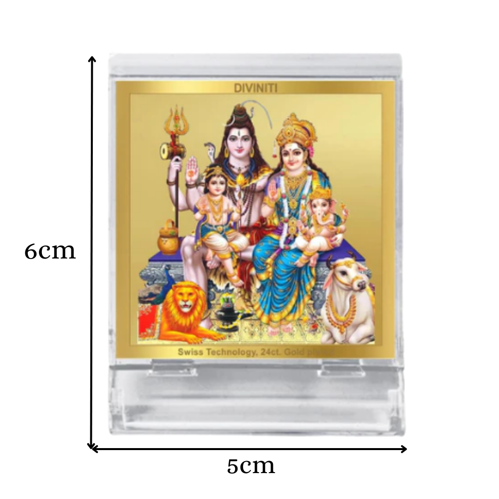 Diviniti 24K Gold Plated Shiv Parivar Acrylic Frame for Car Dashboard, Home Decor, Tabletop, Puja Room, Festival Gift ACF3A