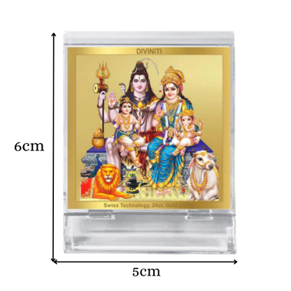 Diviniti 24K Gold Plated Shiv Parivar Acrylic Frame for Car Dashboard, Home Decor, Tabletop, Puja Room, Festival Gift ACF3A