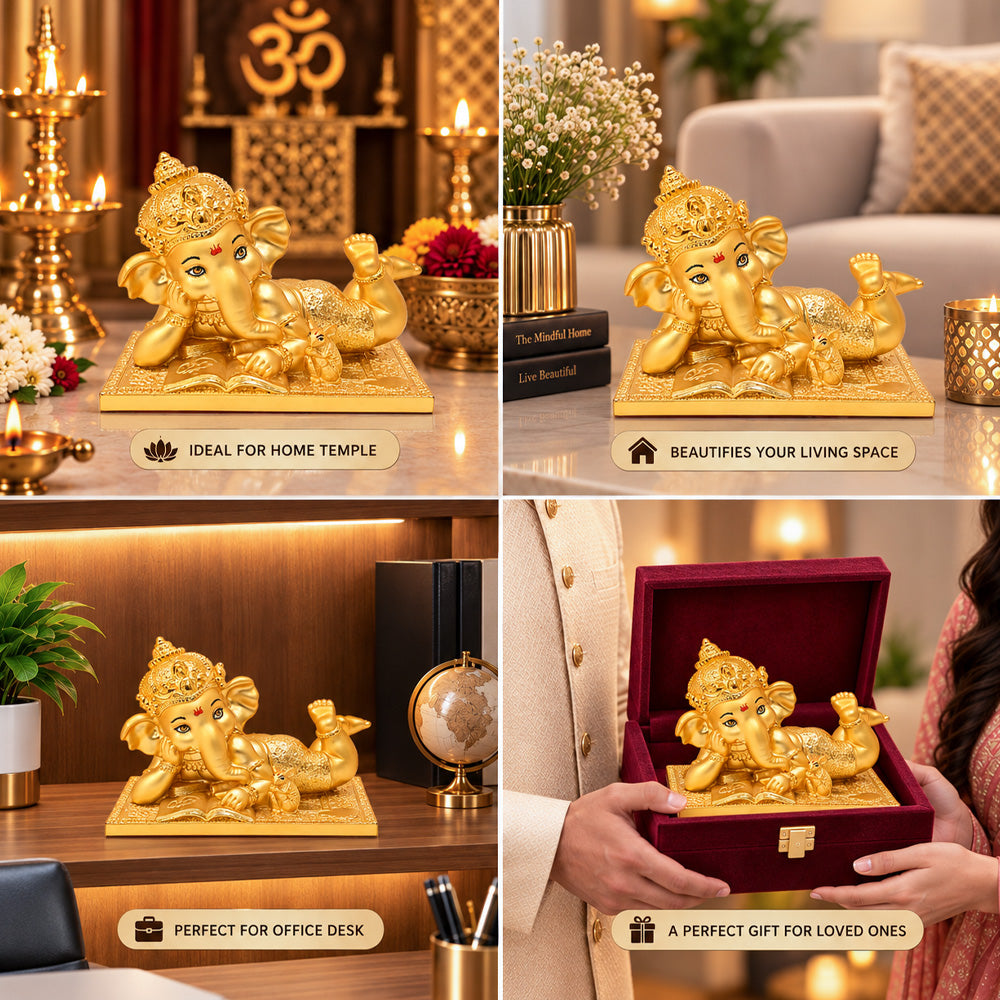 24K Gold-Plated Bal Ganesha Idol | Premium Gift Box | 12x14 CM