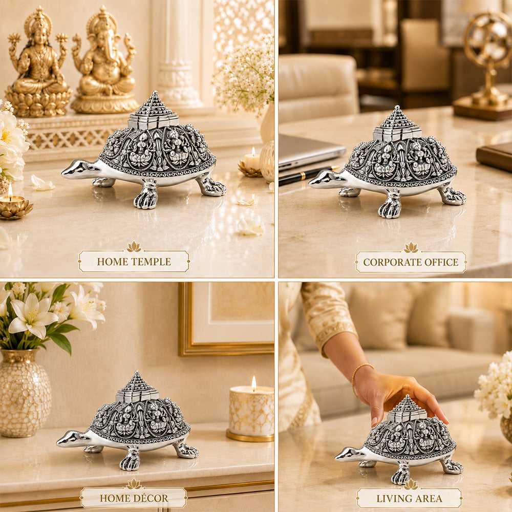 Diviniti 999 Silver Plated Ashta Lakshmi Vastu Tortoise with Sri Yantra & Premium Gift Box
