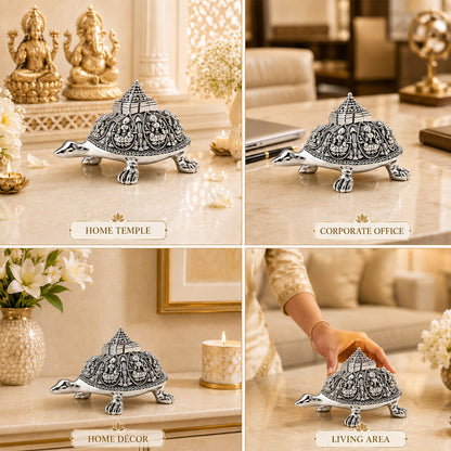 Diviniti 999 Silver Plated Ashta Lakshmi Vastu Tortoise with Sri Yantra & Premium Gift Box