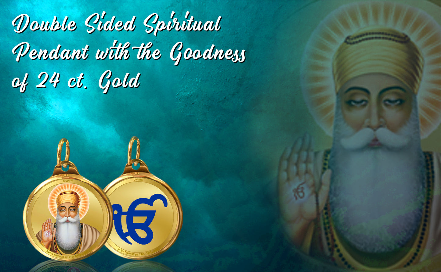 Diviniti 24K Double sided Gold Plated Pendant Guru Nanak Dev Ji & Ik Onkar|28 MM Flip Coin (1 PCS)