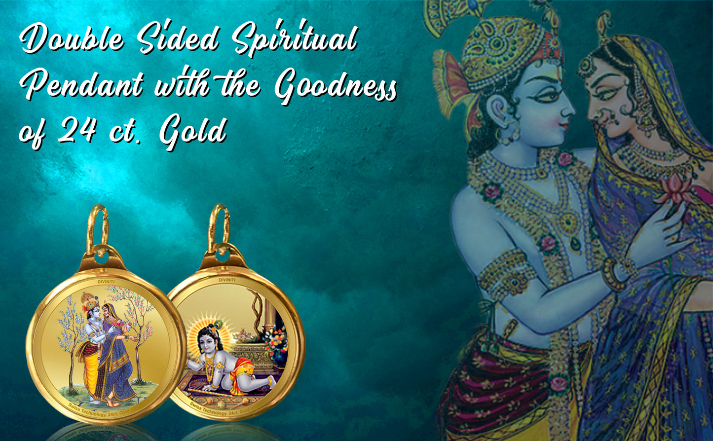 Diviniti 24K Double sided Gold Plated Pendant  RADHA KRISHNA & LADDU GOPAL|28 MM Flip Coin