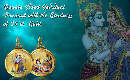 Diviniti 24K Double sided Gold Plated Pendant  RADHA KRISHNA & LADDU GOPAL|28 MM Flip Coin