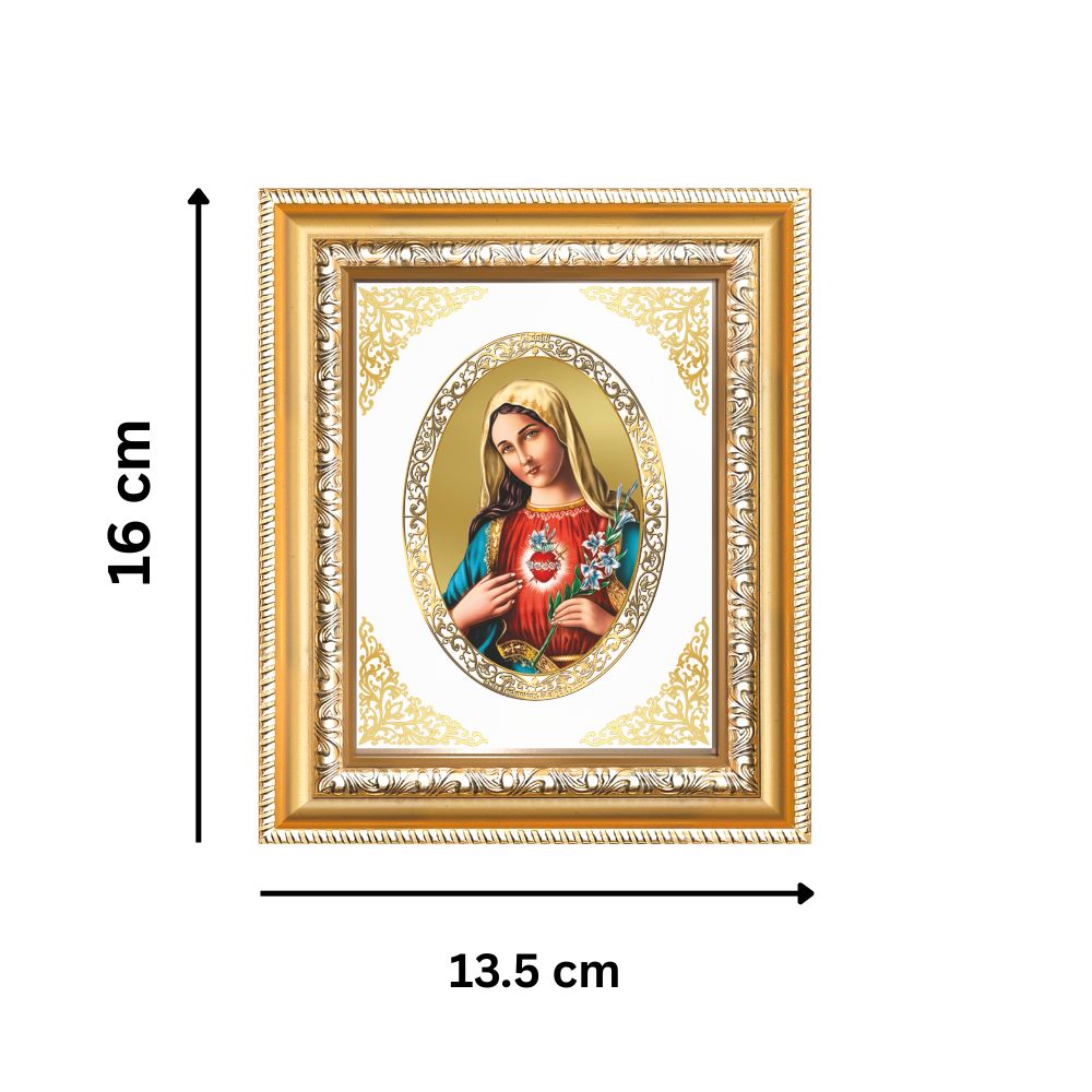 Mother Mary Divine Compassion & Grace Sacred Christian Royal Tabletop Frame in 24K Gold Plated Foil