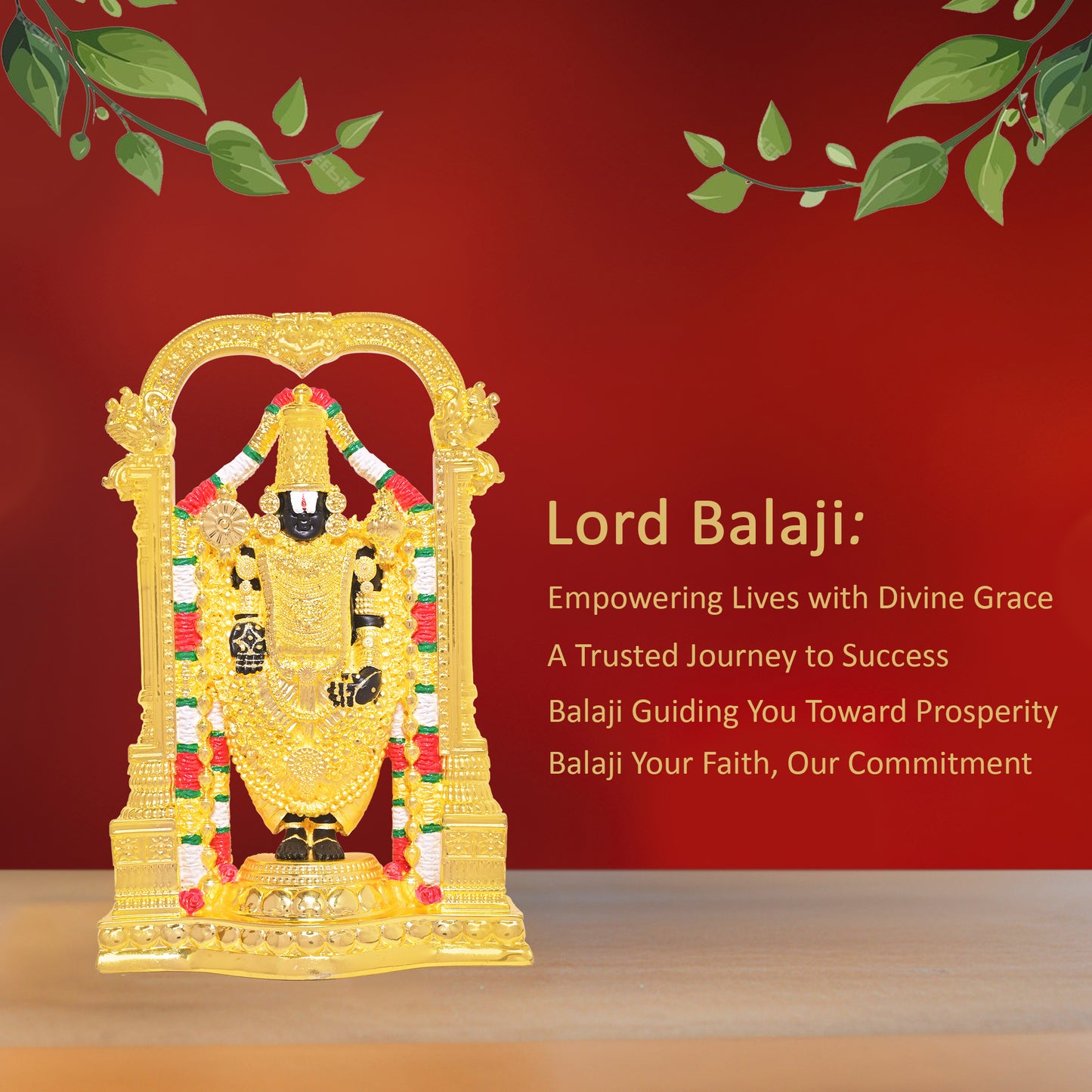 DIVINITI 24K Gold Plated Lord Tirupati Balaji Idol Statue Exquisite Divine Statue for Car Dashboard, Home Office Décor Tabletop, Pooja Room & Gift (21x14 CM)
