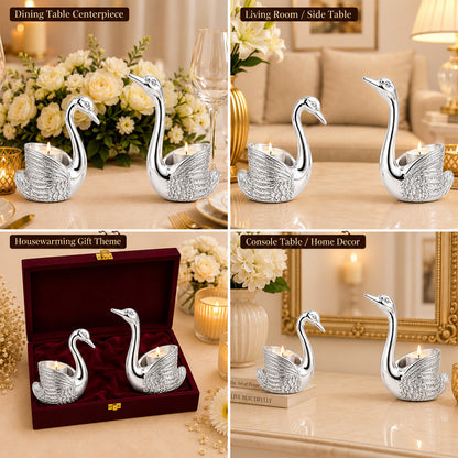999 Silver-Plated Swan Candle Stand Pair | Premium Gift Box | 12x10 CM
