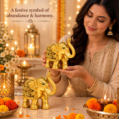 999 Gold-Plated Elephant Pair | Premium Gift Box | 11x12 CM