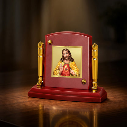 24K Gold-Plated Jesus Christ MDF Car Dashboard Frame | 7.5x9 CM