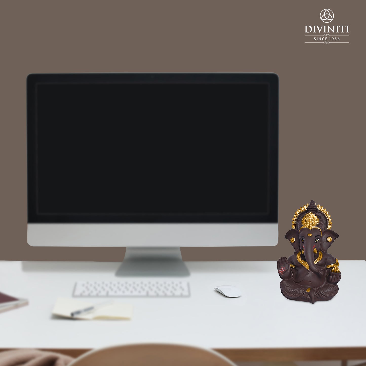 Diviniti 999 Silver Plated Resin Lord Ganesha Idol for Car Dashboard Tabletop for Home Decor Mandir Puja Gift Brown (8.4x4.2cm)
