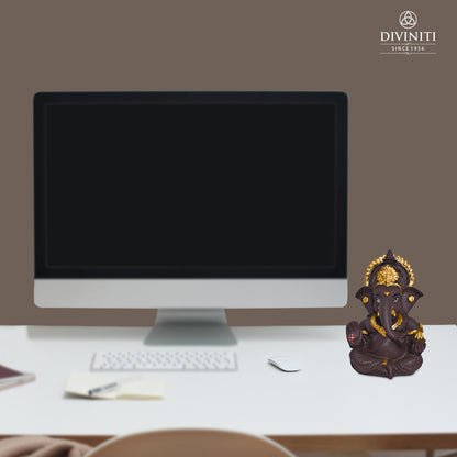 Diviniti 999 Silver Plated Resin Lord Ganesha Idol for Car Dashboard Tabletop for Home Decor Mandir Puja Gift Brown (8.4x4.2cm)
