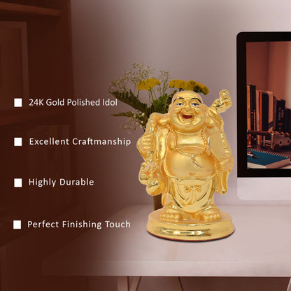 DIVINITI 24K Gold-Plated Laughing Buddha Idol Embrace Joy, Prosperity, and Happiness for Home Office Décor, Tabletop, Gift (10.5x7 CM)