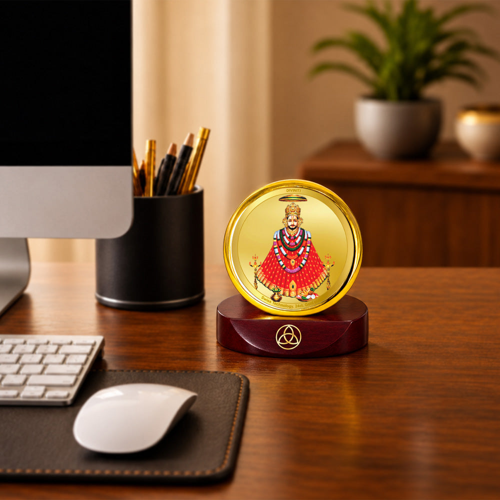 24K Gold-Plated Khatu Shyam Ji Car Dashboard Frame | 5x5 CM