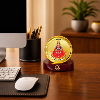 24K Gold-Plated Khatu Shyam Ji Car Dashboard Frame | 5x5 CM