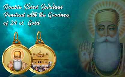 Diviniti 24K Gold Plated Foil 18MM Double Sided Pendant Guru Nanak Dev Ji & Sachkhand Shri Darbar Sahib (Golden Temple)