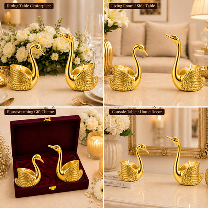 999 Gold-Plated Swan Candle Stand Pair | Premium Gift Box | 12x10 CM